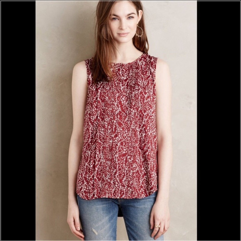 ANTHROPOLOGIE Dolan red white flower tank blouse s